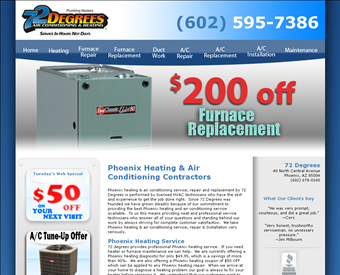 72 Degrees Air Conditioning & Heating web screenshot