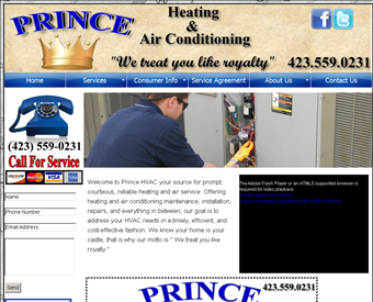 Prince Heating & Air Conditioning web screenshot