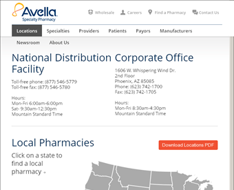 Avella Specialty Pharmacy Sacramento web screenshot