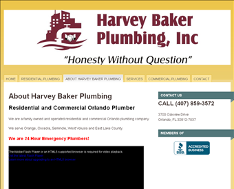 Harvey Baker Plumbing web screenshot