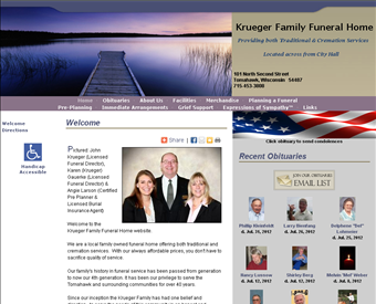 Krueger Family Funeral Home web screenshot