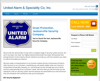 United Alarm & Speciality Co, Inc. web screenshot