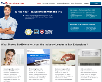 TaxExtension.com web screenshot