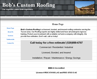 Bob's Custom Roofing Inc web screenshot