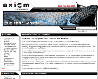 Axiom Test Equipment web screenshot
