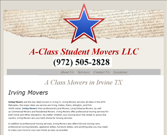 A Class Student Movers, LLC web screenshot