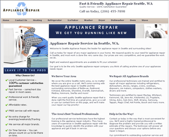 Seattle Appliance Repair web screenshot