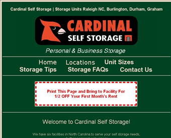 Cardinal Self Storage web screenshot