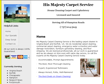 Carpet Cleaning Virginia Beach - His Majesty Carpet Service web screenshot