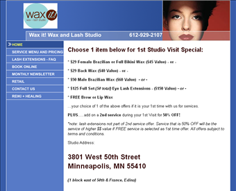 Wax it! Wax and Lash Studio web screenshot