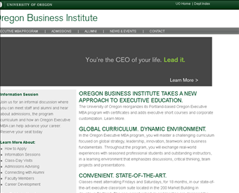 Oregon Executive MBA web screenshot