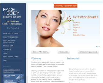 Face + Body Cosmetic Surgery Center web screenshot
