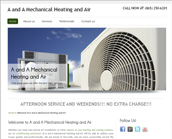 A&A Mechanical Heating and Air web screenshot