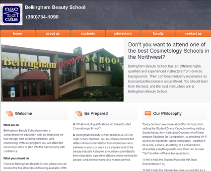 Bellingham Beauty School web screenshot