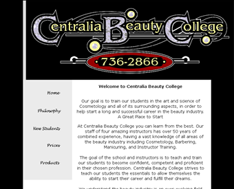 Centralia Beauty College Inc web screenshot