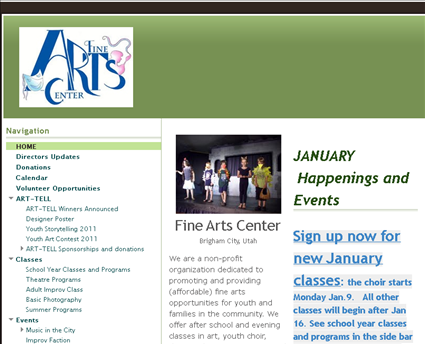 Brigham City Fine Arts Center web screenshot