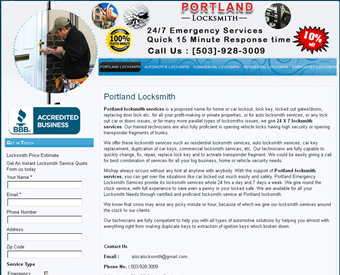 Portland Locksmith web screenshot