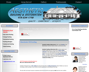 Aesthetic Roofing NH web screenshot