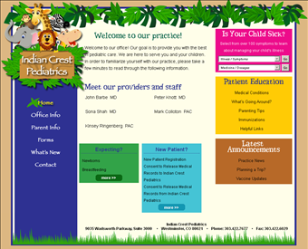 Indian Crest Pediatrics web screenshot