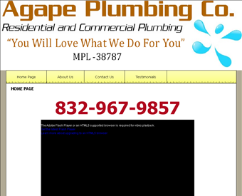 Houston Water Softener - Agape Plumbing web screenshot