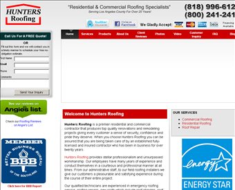 Hunters Roofing web screenshot
