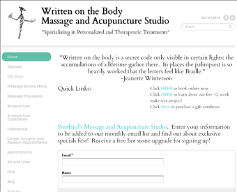 Written on the Body Massage and Acupuncture Studio web screenshot