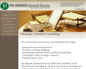 Jay Miniati Actuarial Services web screenshot