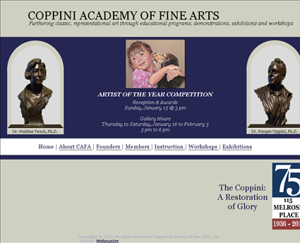 Coppini Academy of Fine Arts web screenshot