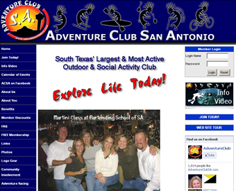 Adventure Club San Antonio web screenshot