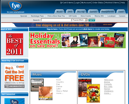 F.Y.E. - Used DVDs & CDs El Paso web screenshot