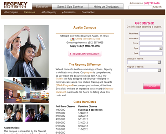 Regency Beauty Institute web screenshot