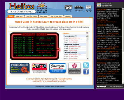 Helios Kiln Glass Studio web screenshot