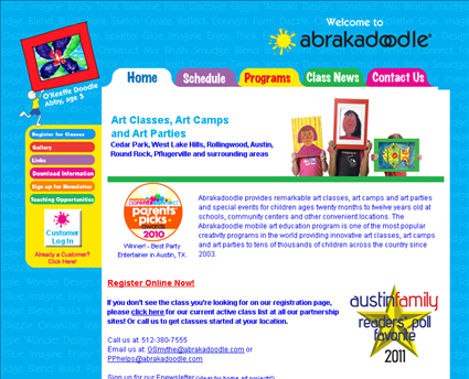 Abrakadoodle web screenshot