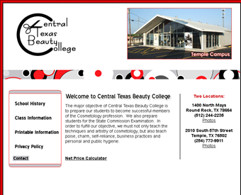 Central Texas Beauty College web screenshot
