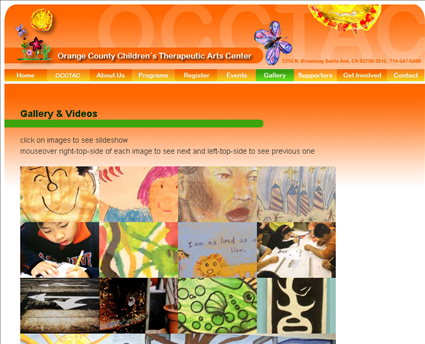 The Orange County Childrens Therapeutic Art Center web screenshot