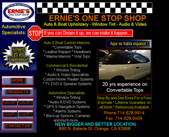 Orange County Auto Upholstery - Ernie's One Stop Shop web screenshot