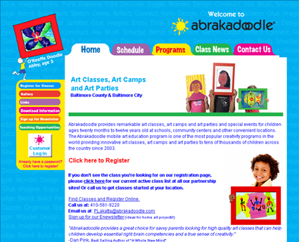 Abrakadoodle web screenshot