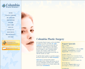 Columbia Aesthetic Plastic Surgery web screenshot