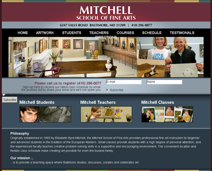 Mitchell School of Fine Arts web screenshot