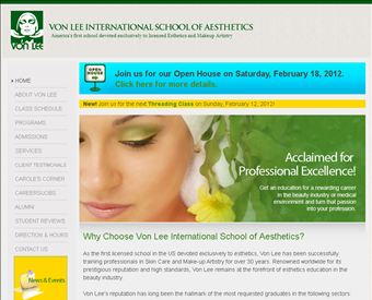Von Lee International School of Aesthetics web screenshot