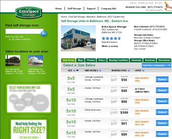 Extra Space Storage web screenshot