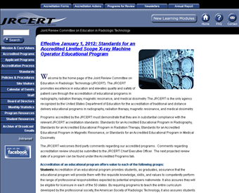 Joint Review Committee on Education in Radiologic Technology web screenshot