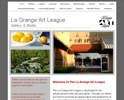 LaGrange Art League Gallery & Studio web screenshot