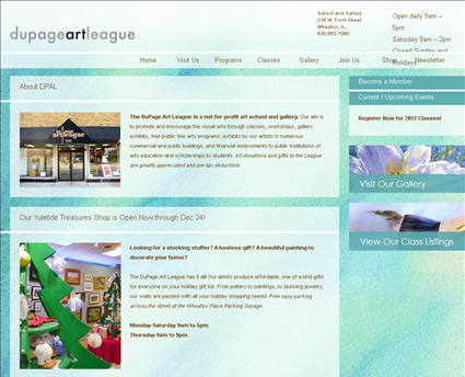 Dupage Art League web screenshot