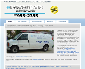 Paradise Air, Inc Highland Park web screenshot