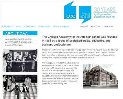 Chicago Academy For The Arts web screenshot