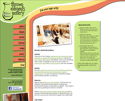 Thrown Elements Pottery web screenshot