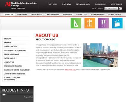 Illinois Institute of Art web screenshot