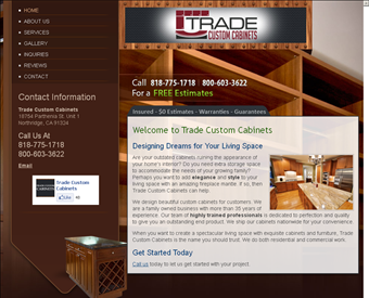 Trade Custom Cabinets web screenshot