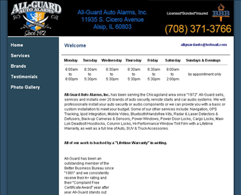 All-Guard Auto Alarms web screenshot